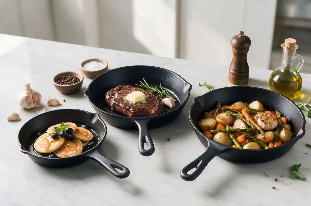 3 Pieces Cast Iron Skillet