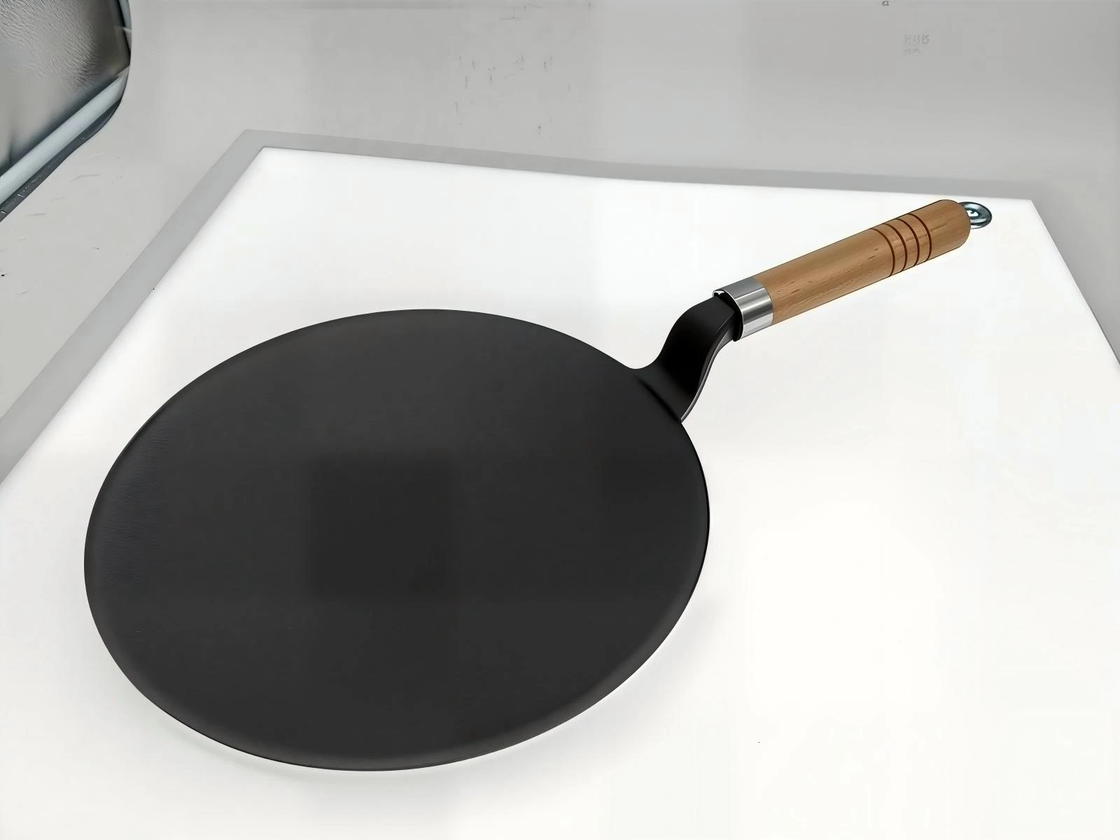 Cast Iron Concave  Bottom Skillet With Wooden Handle