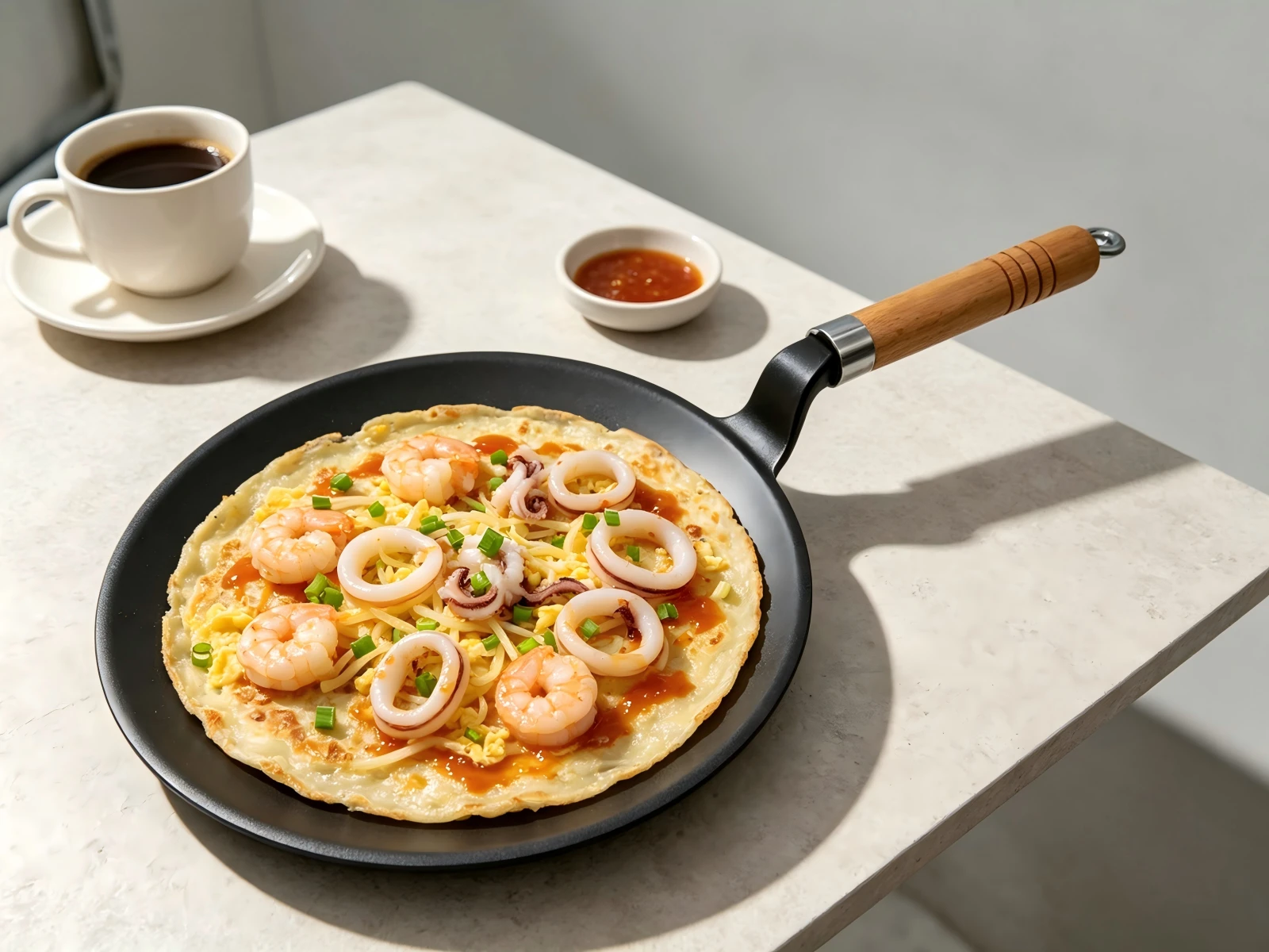 Cast Iron Concave  Bottom Skillet With Wooden Handle